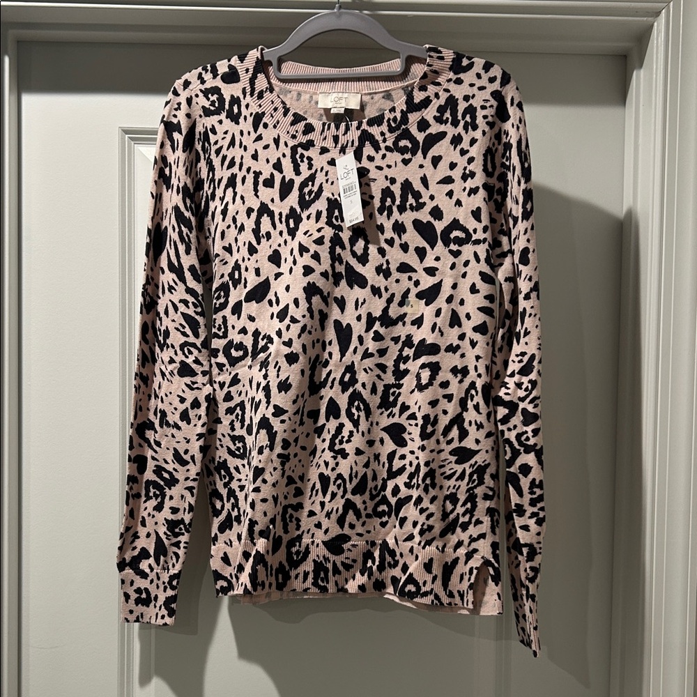 LOFT Pink and Black Leopard Print Sweater